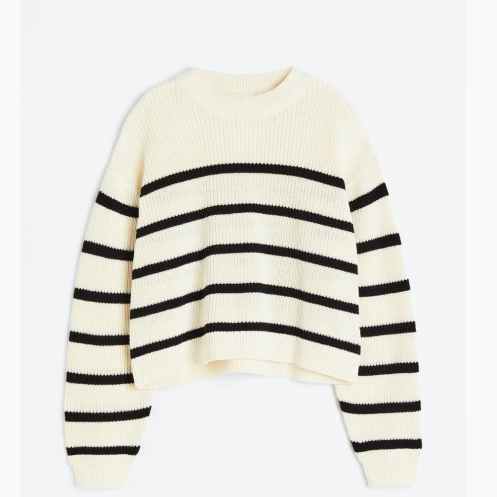 H&M Cream/Black Stripped Ribbed Knit Sweater Size Small